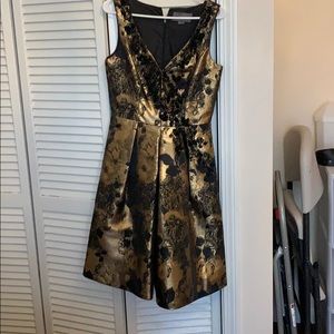 Theia pleated midi dress